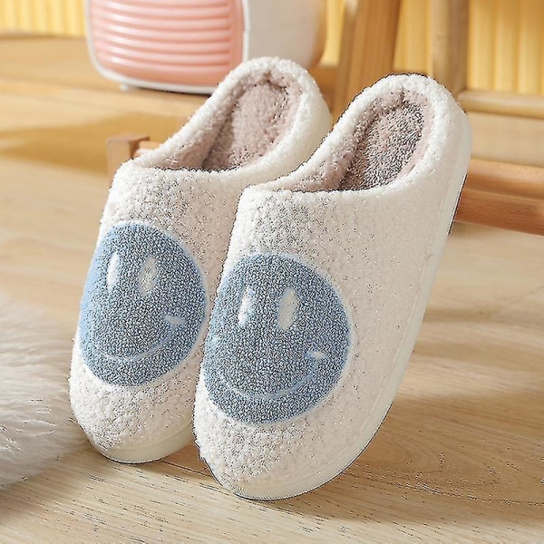 Tofflor Smiley Face Tofflor Dam Smile Tofflor Happy Face Tofflor Retro Smiley Face Mjuk Plysch 38-39 Blue