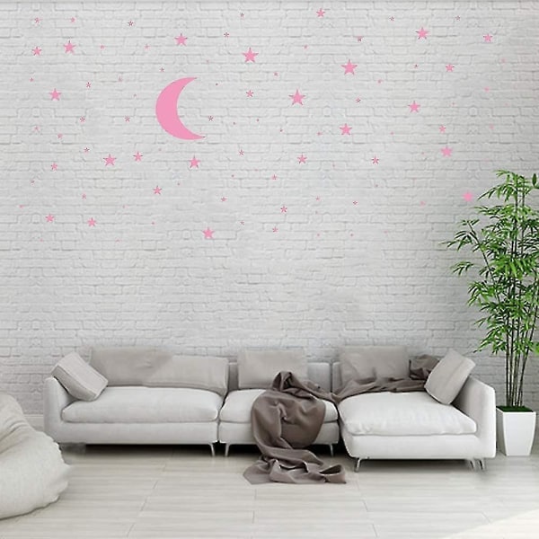 Månen och stjärnor Vinyl väggdekor klistermärke avtagbar barn dagisrum rosa