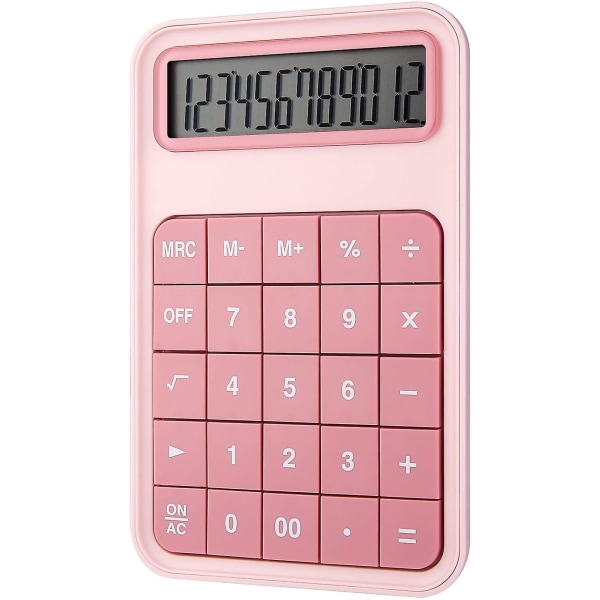 Desktop Calculator, 12 Digit Large Display Battery Lcd Display Office Calculator - Pink