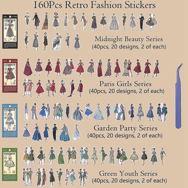 160 stk Vintage People Stickers For Journaling Scrapbooking, Retro Mote  Jenter Kvinner Washi Sticke 2674