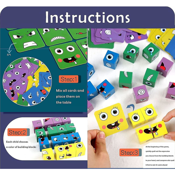 Face Change Cube Game Treuttrykk Matchende blokkpuslespill Byggespill Leker for barn