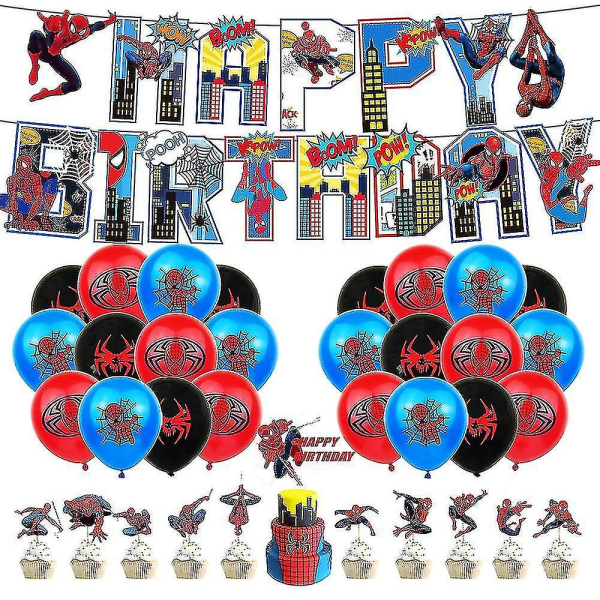 Spiderman-tema Børn Drenge Festdekorationer Balloner Banner