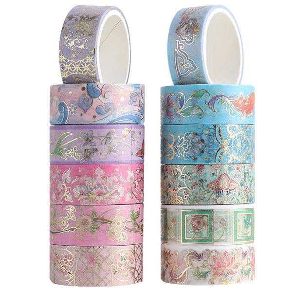 Vintage Duct Tape - Floral Gold - 12 ruller - 15 mm - Kunst og håndværk Style-1