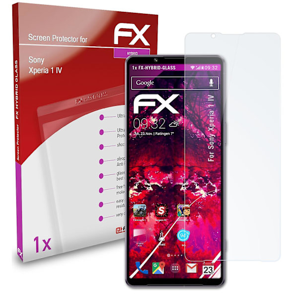 atFoliX pansret film kompatibel med Sony Xperia 1 IV glasfolie 9H beskyttende rustning 03 FX HYBRID GLASS