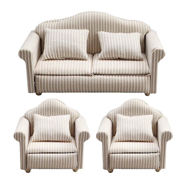 3 stk. Miniature sofa til dukkehus - Miniature sofa model - Miniature sofa pude