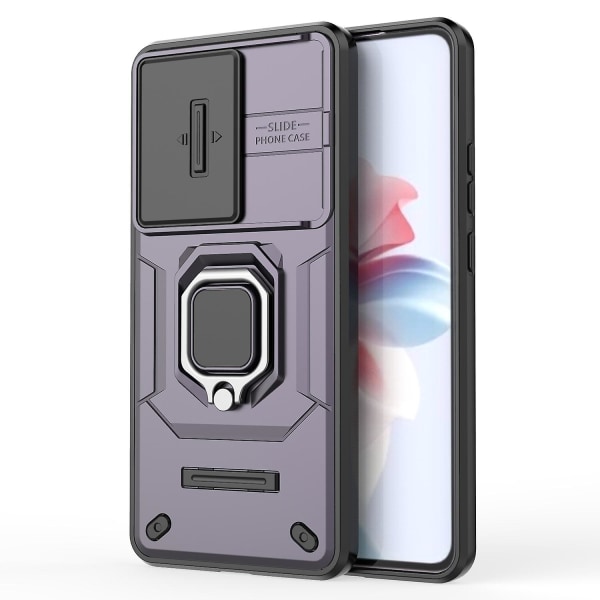 Oppo Reno11 F 5G Case Ring -jalustalle PC+TPU-takakuori, jossa on liukukameran cover - violetti