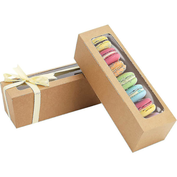 25 stk. Macaron-æske med klart vindue Macaron-æsker med bånd til emballage passer til 6 Macaron