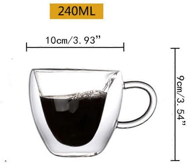 Hjerteformede dobbeltvæggede isolerende glas kaffekopper 240 ml