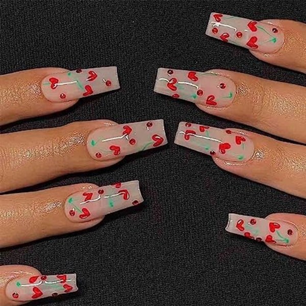 Valentine's Day Tryk på Negle Lange Kiste Falske Negle Rhinestone Falske Negle Kunst JP1601