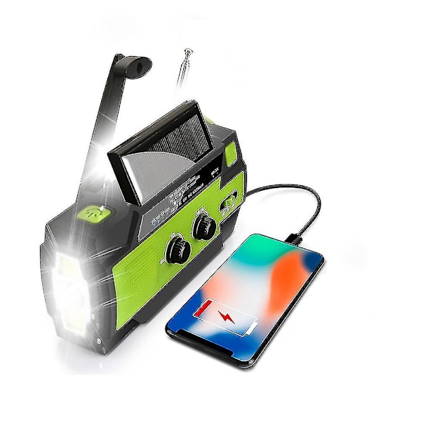 Solcellsdriven Nödradio med Handvev, Väderradio med Läslampa och Mobiltelefonladdare