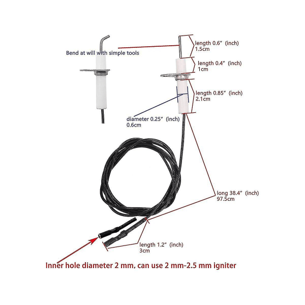2st 38 tum Tändningstråd Keramisk elektrodenhet, tändning