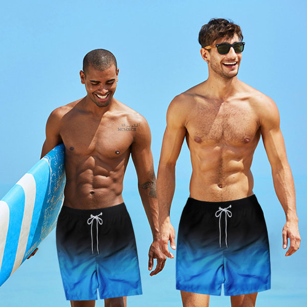 Korte badebukser for menn, hurtigtørrende strandbadeshorts, Color Changin black blue XL