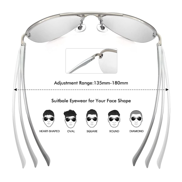 Polarized Aviator solbriller for menn kvinner, 63 mm UV400 beskyttelse metallramme Lett speilglass utendørs
