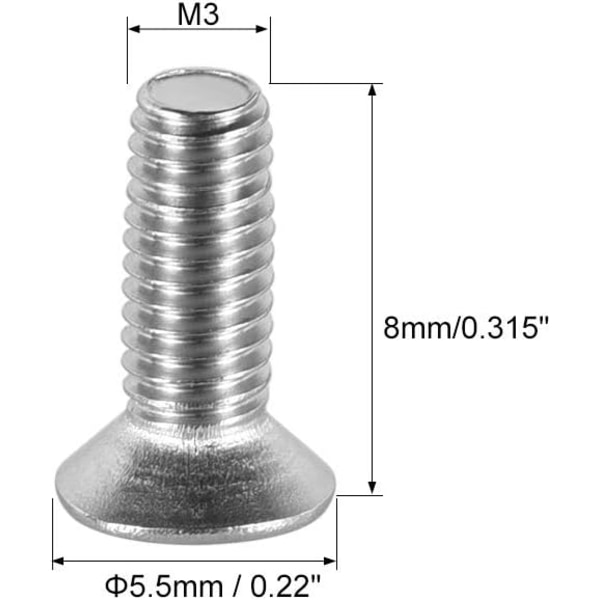 M3x8mm Flat Head Maskinskruer, Phillips Kors Skrue, 304 Rustfritt Stål M3*8mm (10 pieces)