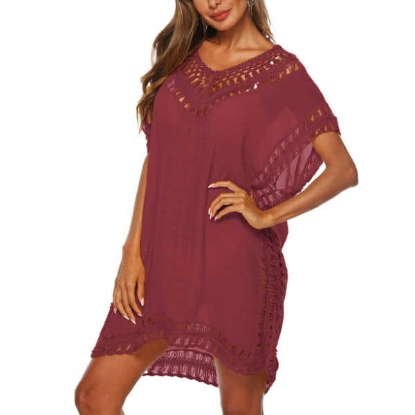 Badedrakt Cover Ups Swim Cover ups for Plus Women Batwing Sleeves red