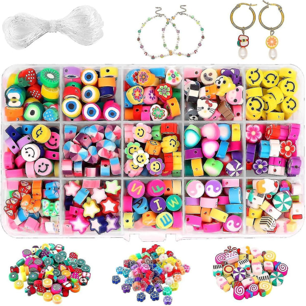 300pcs Polymer Clay Beads,fruit Smiley Handmade Beads 15 Styles Flower Letter