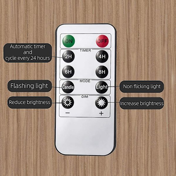 Glas LED-flamfria ljus flimrande med fjärrkontroll, batteridriven, för bröllop, dekorationer, gåva