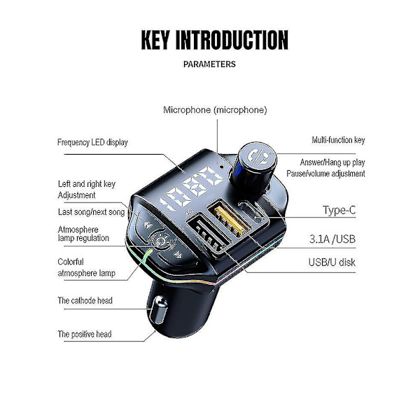 Auton Bluetooth-yhteensopiva 5.0 Langaton Mp3-soitin Handsfree A