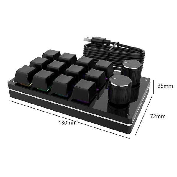 Kabel USB Macro Mini Tangentbord 12 Tangenter 2 Knopp Programmering Tangentbord Hot-swap Anpassning Gaming Mecha