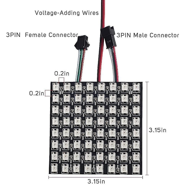 Ws2812b LED-strimmel 8x8 digitalt panel Sp110e Bluetooth-styring