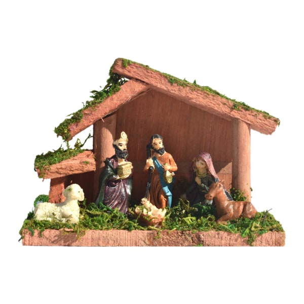 S Krybbefigurer Julekrybbe i tre med julefigurer Krybbestall av tre Inkluderer Mary Joseph Wise Men