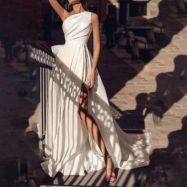 Festkjole for kvinner Paljettkjole Swingkjole Lang kjole Maxikjole Hvit  ermeløs en skulder kostyme Fancy kjole S 6d64 | S | Fyndiq