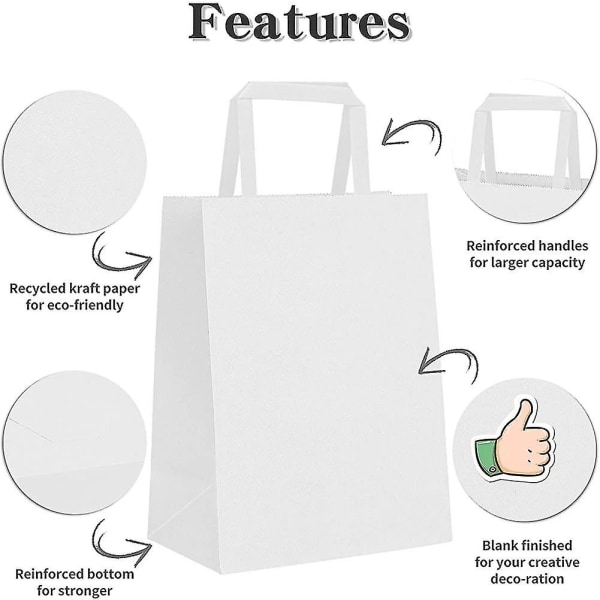 Gift Bags Kraft Paper Bags With Handles 8 X 4.75 X 10 100pcs Bulk, White Paper