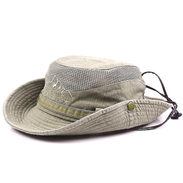 Solhatt i bomull UV-skydd Sommarhattar Strandhatt Safari Boonie-hatt Vikbar fiskehatt med andningsbart mesh och justerbar hakrem-