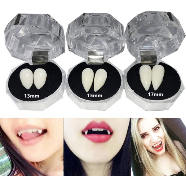 3 paria vampyyrin hampaat hampaat hammasproteesit Cosplay-rekvisiitta Halloween-asujen rekvisiitta Juhlasuositukset