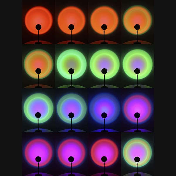 Solnedgangslampe med 16 farger LED skiftes med fjernkontroll Projeksjon Sollys 180 graders rotasjon Solnedgang projektorlampe