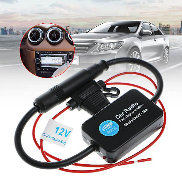 Ny 12V 25dB Bil FM Radioantennförstärkare med indikator Modell Ant-208