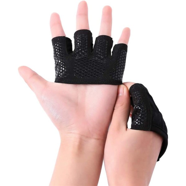 Treningshansker fire-fingers håndleddskompresjonsutstyr trening sklisikkert pustende vektløftende halvfingerhansker for menn og kvinner (Sort-L)