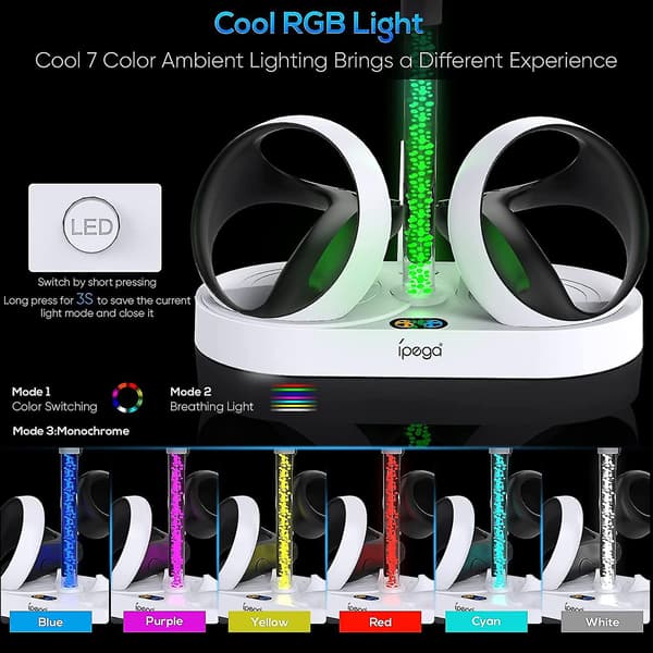 Opladningsstation til Ps Vr2 med RGB-lys, lodret opladningsstativ Dock-support til Ps Vr2 Headset Display-tilbehør til Psvr2