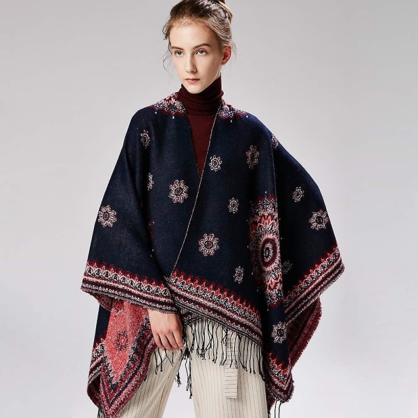 Poncho-kapper for kvinner med åpen front cardigan-teppeomslag for høst/vinter