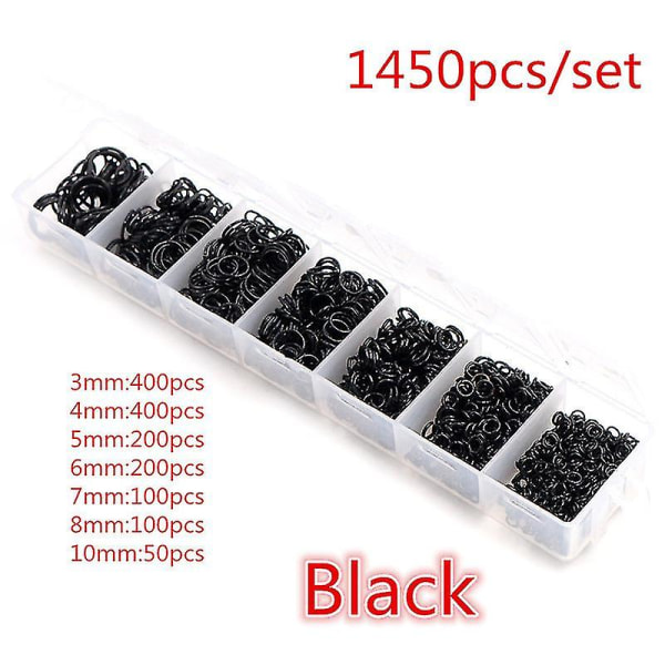 Yksi sarja laatikko 3 4 5 6 7 8 10mm pronssi kulta hopea palted avata hypätä renkaat split renkaat linkki silmukka diy korujen valmistus löydöt 1450pcs Set Black