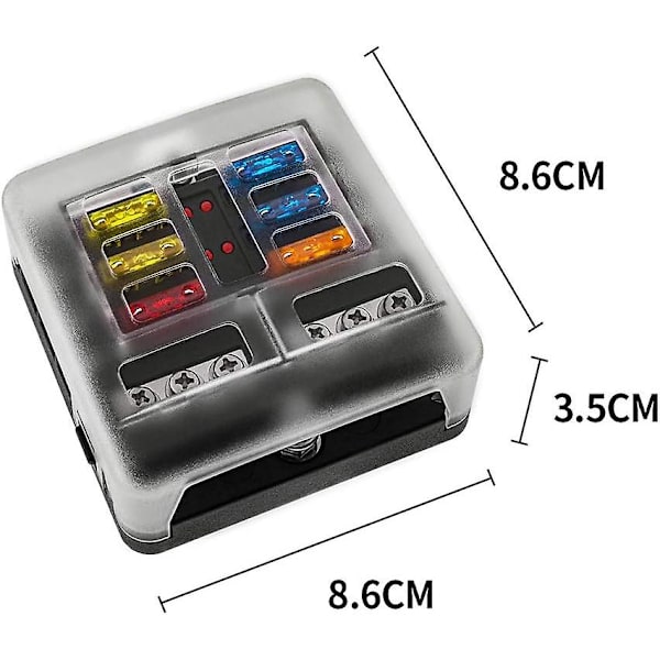 12v 6-tie fuse box - 16 sulakkeella ja LED-ilmaisimilla