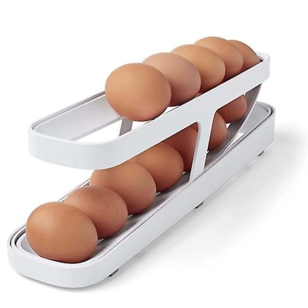 Automatisk eggoppbevaringsboks Eggdispenser Hjem Kjøkken Kjøleskap Eggbeholder (hvit)