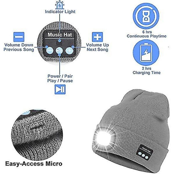Bluetooth Pipo Torch Cap, Led Music Cap kuulokkeilla ja sisäänrakennetuilla stereokaiuttimilla ja mikrofonilla (violetti)