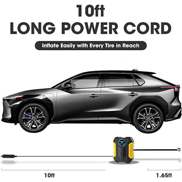 Digitaalinen ilmapumppu autoon, kannettava rengaspumppu LED-valolla, DC 12V