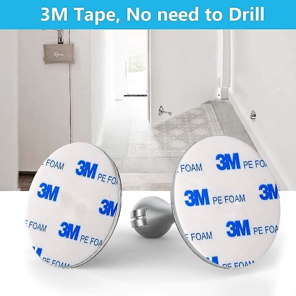 Dørstopper, magnetisk dørstopper, magnetisk dørspenne, 3m dobbeltsidig tape, ingen boring, skruer