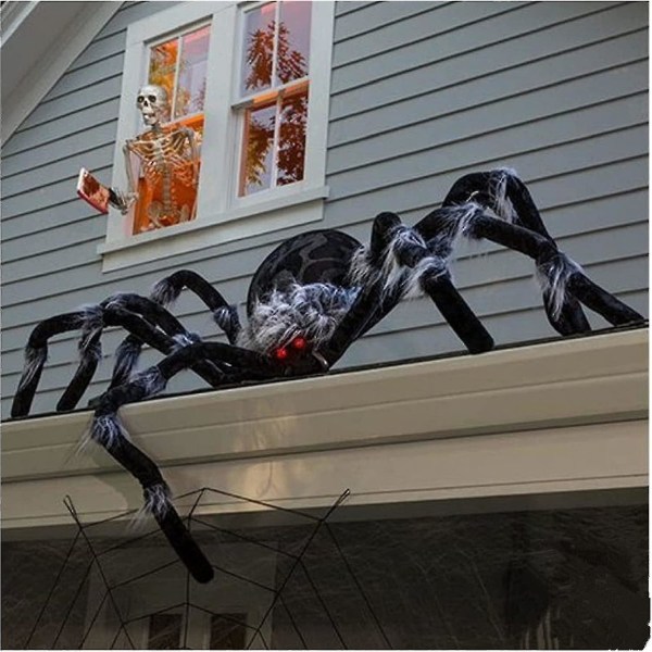 Halloween kæmpe edderkop dekorationer, 60 tommer realistisk stor skræmmende edderkop, falsk behåret edderkop, til halloween indendørs udendørs gård dekoration til hjemmefest 90cm