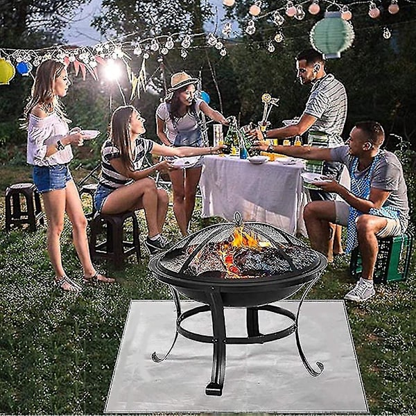 Tulipaikan matto puulämmittimelle 100x100cm, Piknik-grillilämmön eristysalusta, Liekin kestävä ja korkean lämpötilan kestävä silikonipäällysteinen lasikuitu