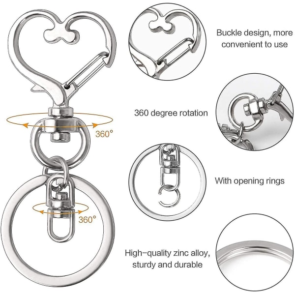 30 kappaletta sydämenmuotoinen avaimenperä, metalli sydän avaimenperä seos sinkki hummeri