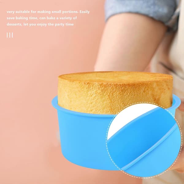 Silikone Mini Kageforme 4 Tommer Rund Bageform Non-Stick Silikone Bageform Bageplade Genanvendelig Blå, Sæt med 6