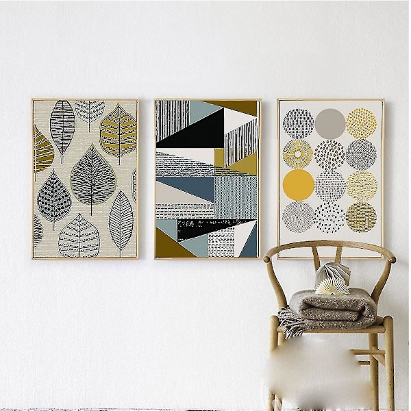 Wekity Blad Och Geometri Väggkonst Canvas Tryck Affisch, Enkelt Abstrakt Konst Ritning Dekor (Set Om 3 Oinramade, 8.3''x12'')
