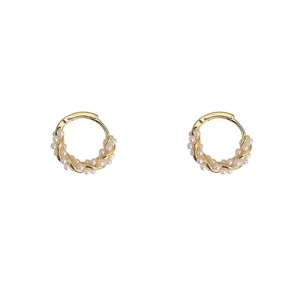 1 Pair Of Gold Hoop Pearl Earrings