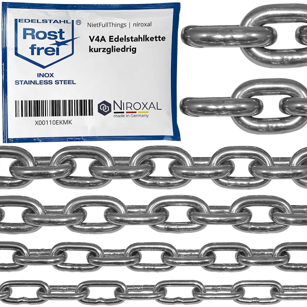 2 Pieces 300-cm = 3-Meter 3-mm Thick Stainless Steel Chain V4A Short-Linked from  on Piece Anchor Chain DIN 5685 DIN 766 3-m A4