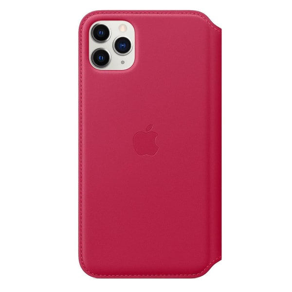 Apple skinnfolio for iphone 11 pro max - påfugl/bringebær Raspberry