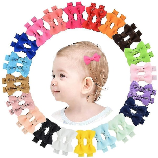 40pcs 2 Inch Baby Girls Hair Bows Grosgrain Ribbon Bows Hair Clips Bar