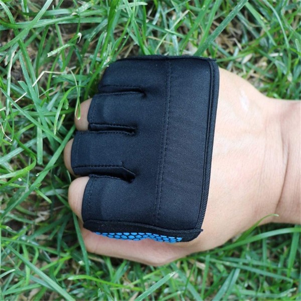 Fitnesshandsker firefinger håndledskompressionsudstyr træningsskridsikker åndbare vægtløftningshandsker med halvfinger til mænd og kvinder (Blue-M)